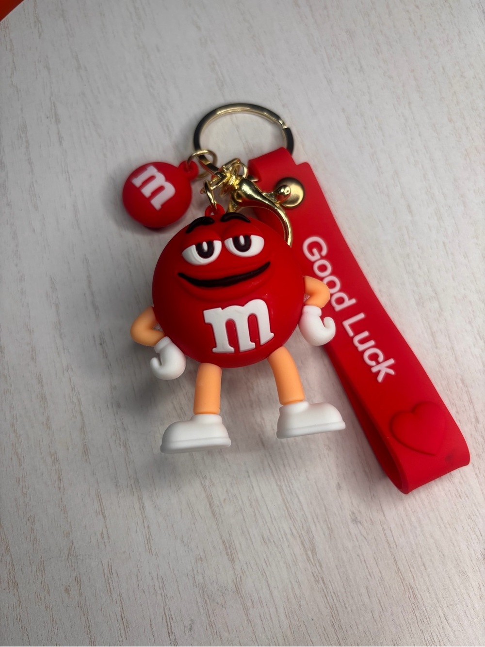 M&M'S Red Character Keyring with 'Good Luck' Tag
